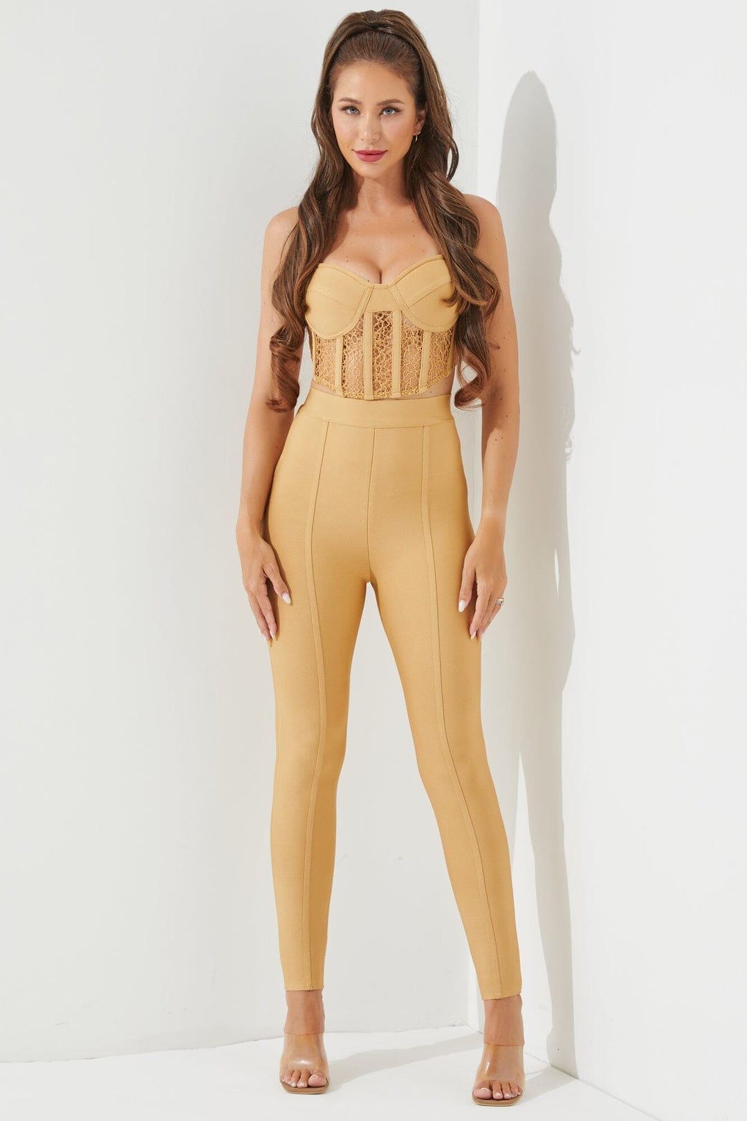 WOMEN'S SLEEVELESS BRALETTE TOP & ZIP UP SKINNY LEG PANTS BANDAGE 2PC. SET