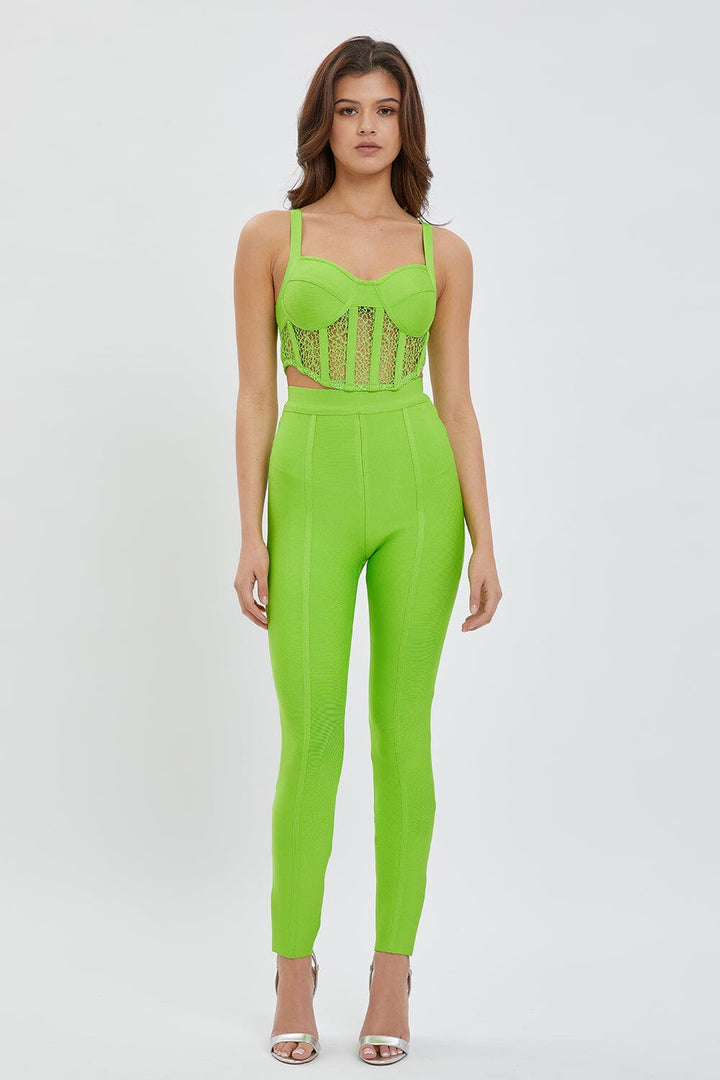 WOMEN'S SLEEVELESS BRALETTE TOP & ZIP UP SKINNY LEG PANTS BANDAGE 2PC. SET