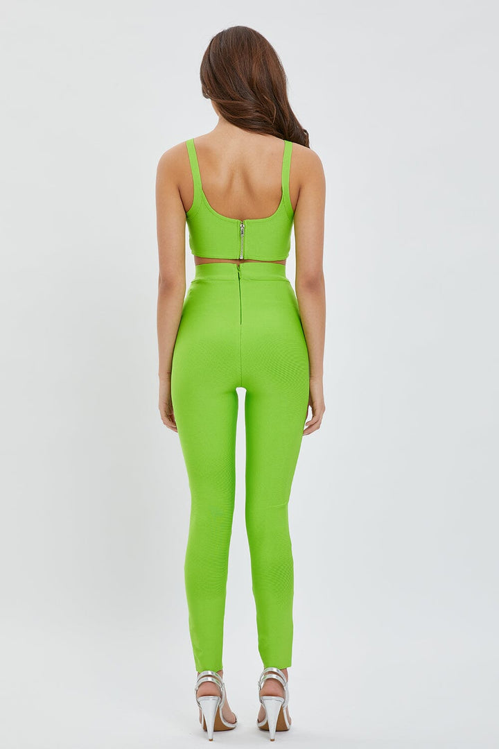 WOMEN'S SLEEVELESS BRALETTE TOP & ZIP UP SKINNY LEG PANTS BANDAGE 2PC. SET