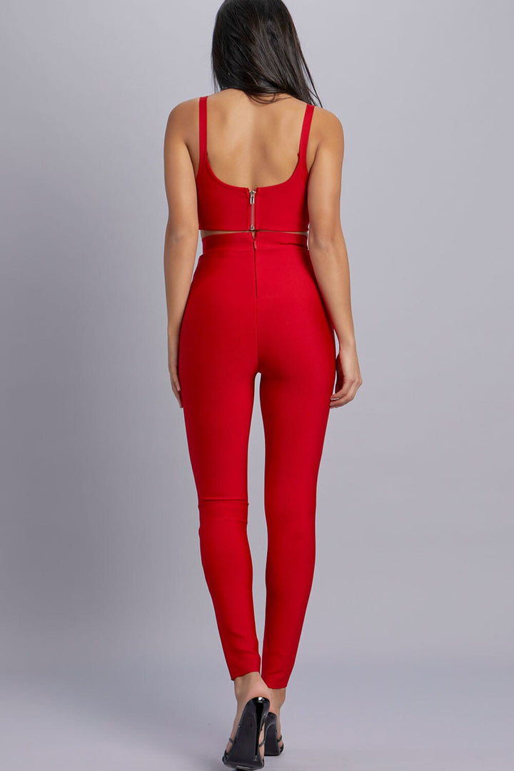 WOMEN'S SLEEVELESS BRALETTE TOP & ZIP UP SKINNY LEG PANTS BANDAGE 2PC. SET