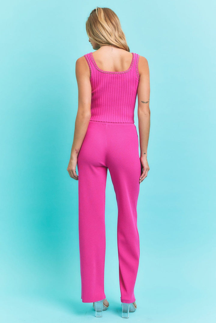 WOMEN'S SLEEVELESS TANK TOP & ELASTIC WAIST PANTS RIBBED 2PC. SET