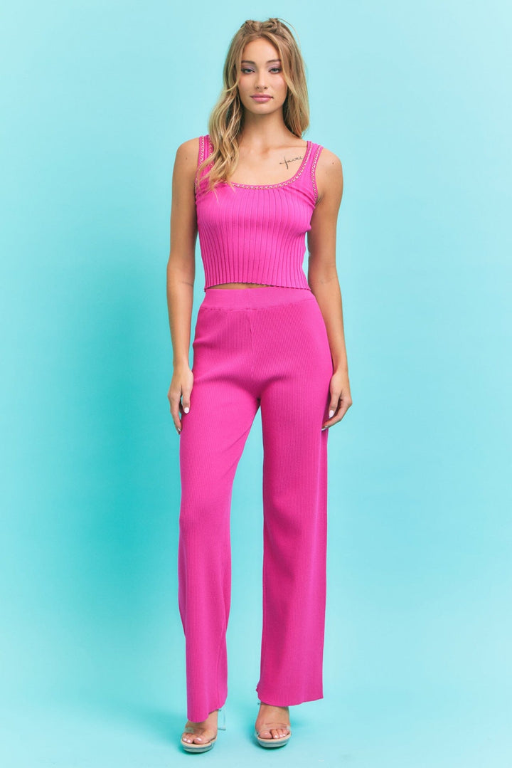 WOMEN'S SLEEVELESS TANK TOP & ELASTIC WAIST PANTS RIBBED 2PC. SET