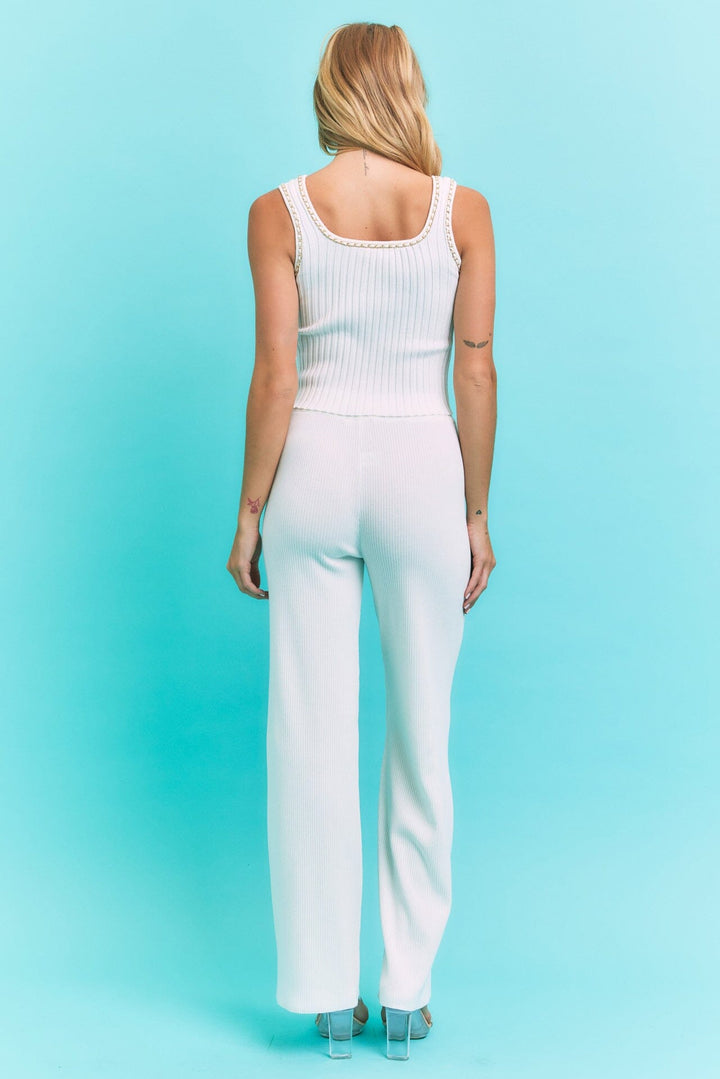 WOMEN'S SLEEVELESS TANK TOP & ELASTIC WAIST PANTS RIBBED 2PC. SET