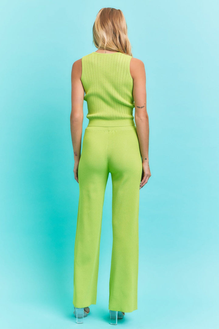 WOMEN'S SLEEVELESS TANK TOP & ELASTIC WAIST PANTS RIBBED 2PC. SET