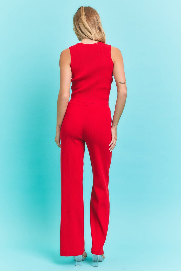 WOMEN'S SLEEVELESS TANK TOP & ELASTIC WAIST PANTS RIBBED 2PC. SET