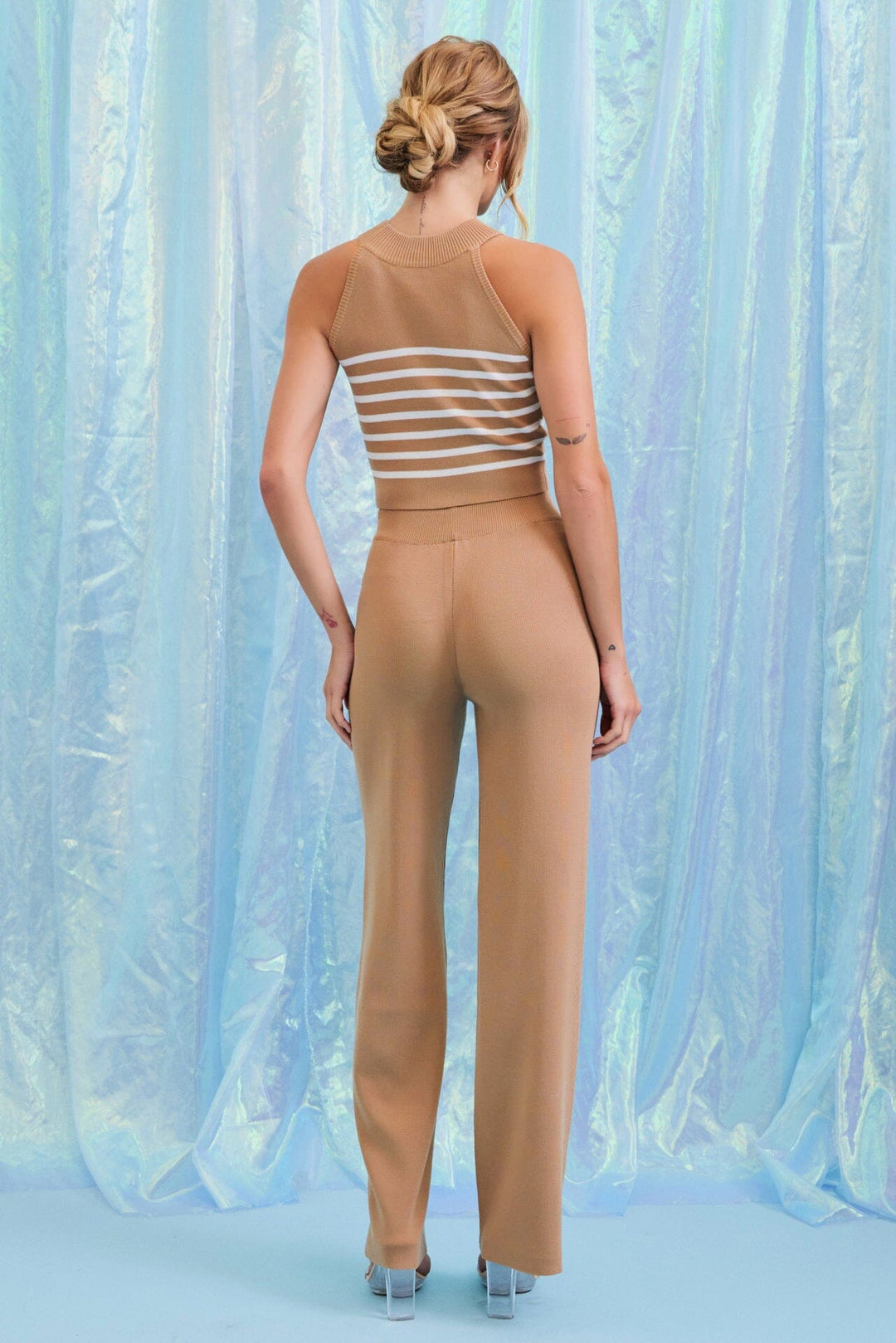 WOMEN'S SLEEVELESS TANK TOP & ELASTIC WAIST PANTS RIBBED COLORBLOCK 2PC. SET