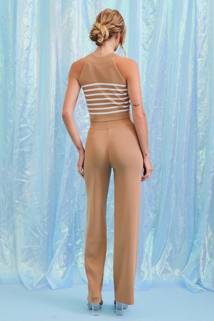 WOMEN'S SLEEVELESS TANK TOP & ELASTIC WAIST PANTS RIBBED COLORBLOCK 2PC. SET