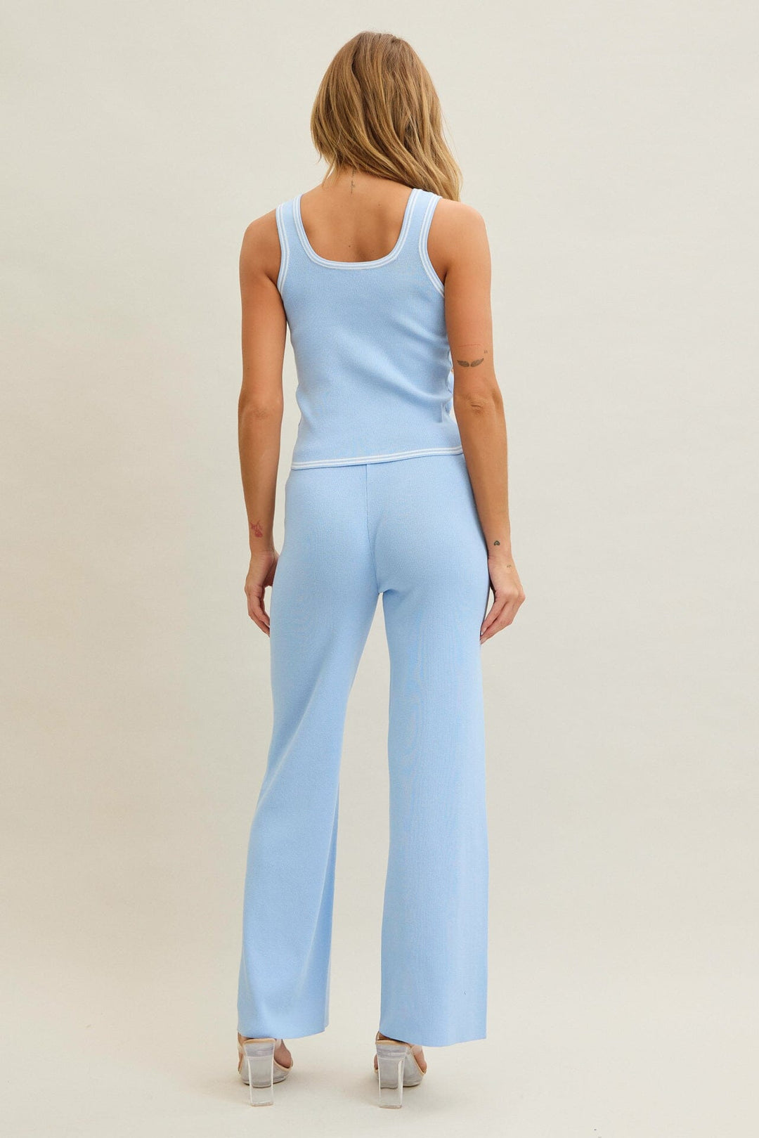 WOMEN'S SLEEVELESS TANK TOP & ELASTIC WAIST PANTS RIBBED 2PC. SET