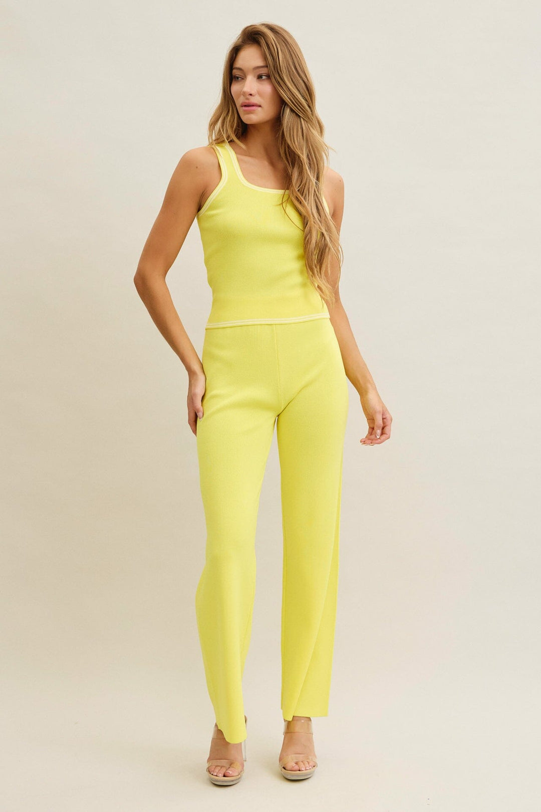 WOMEN'S SLEEVELESS TANK TOP & ELASTIC WAIST PANTS RIBBED 2PC. SET
