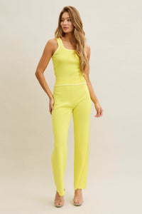 WOMEN'S SLEEVELESS TANK TOP & ELASTIC WAIST PANTS RIBBED 2PC. SET