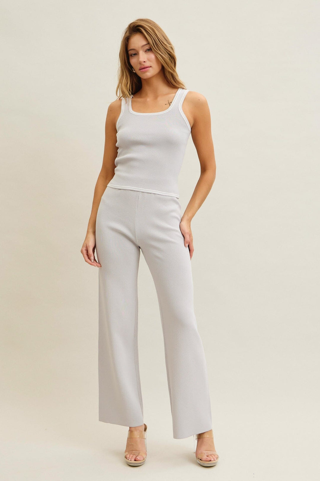 WOMEN'S SLEEVELESS TANK TOP & ELASTIC WAIST PANTS RIBBED 2PC. SET