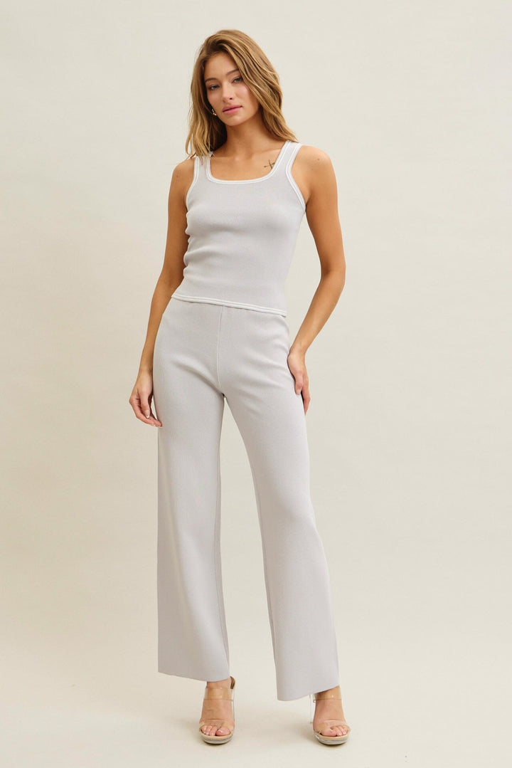 WOMEN'S SLEEVELESS TANK TOP & ELASTIC WAIST PANTS RIBBED 2PC. SET