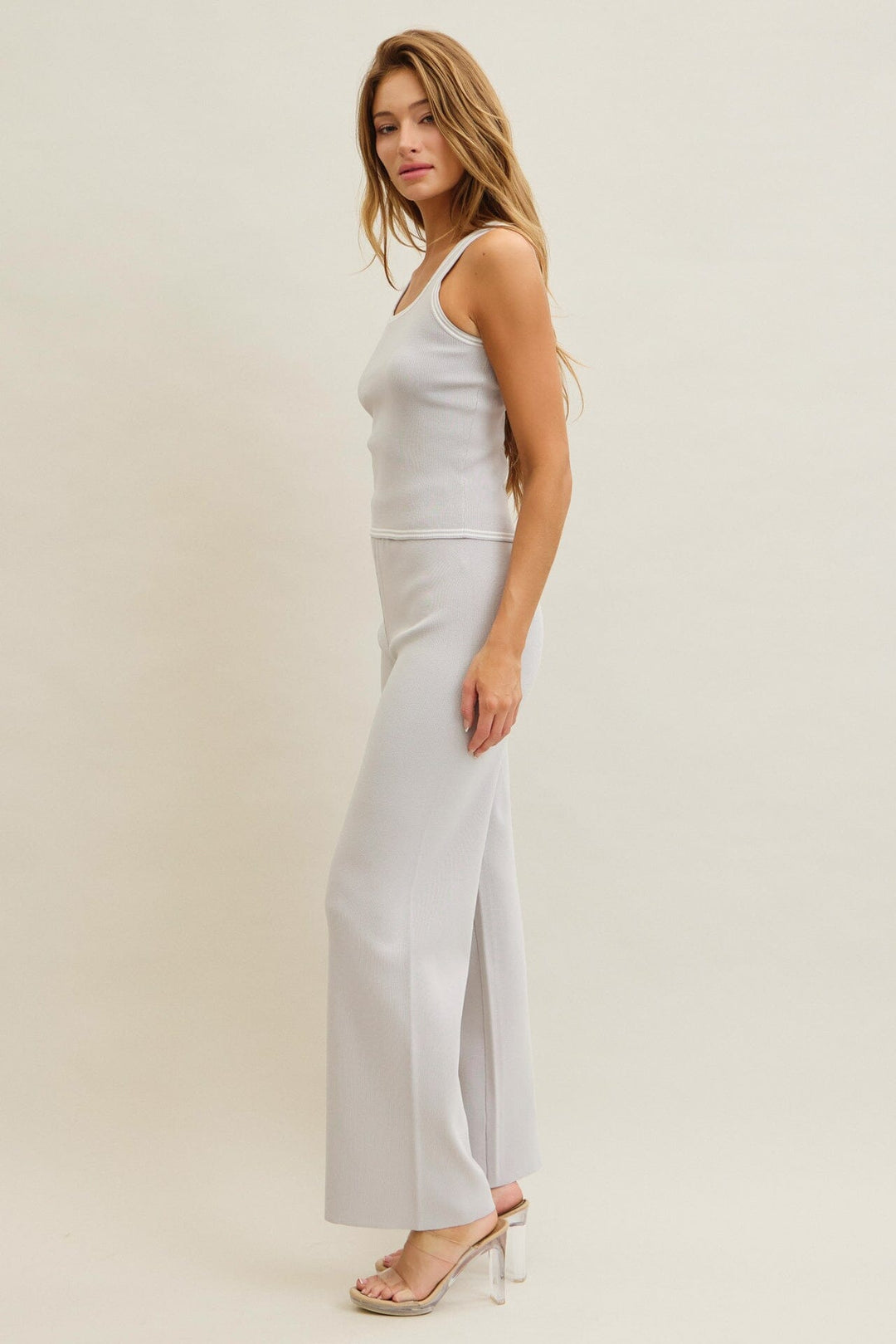 WOMEN'S SLEEVELESS TANK TOP & ELASTIC WAIST PANTS RIBBED 2PC. SET