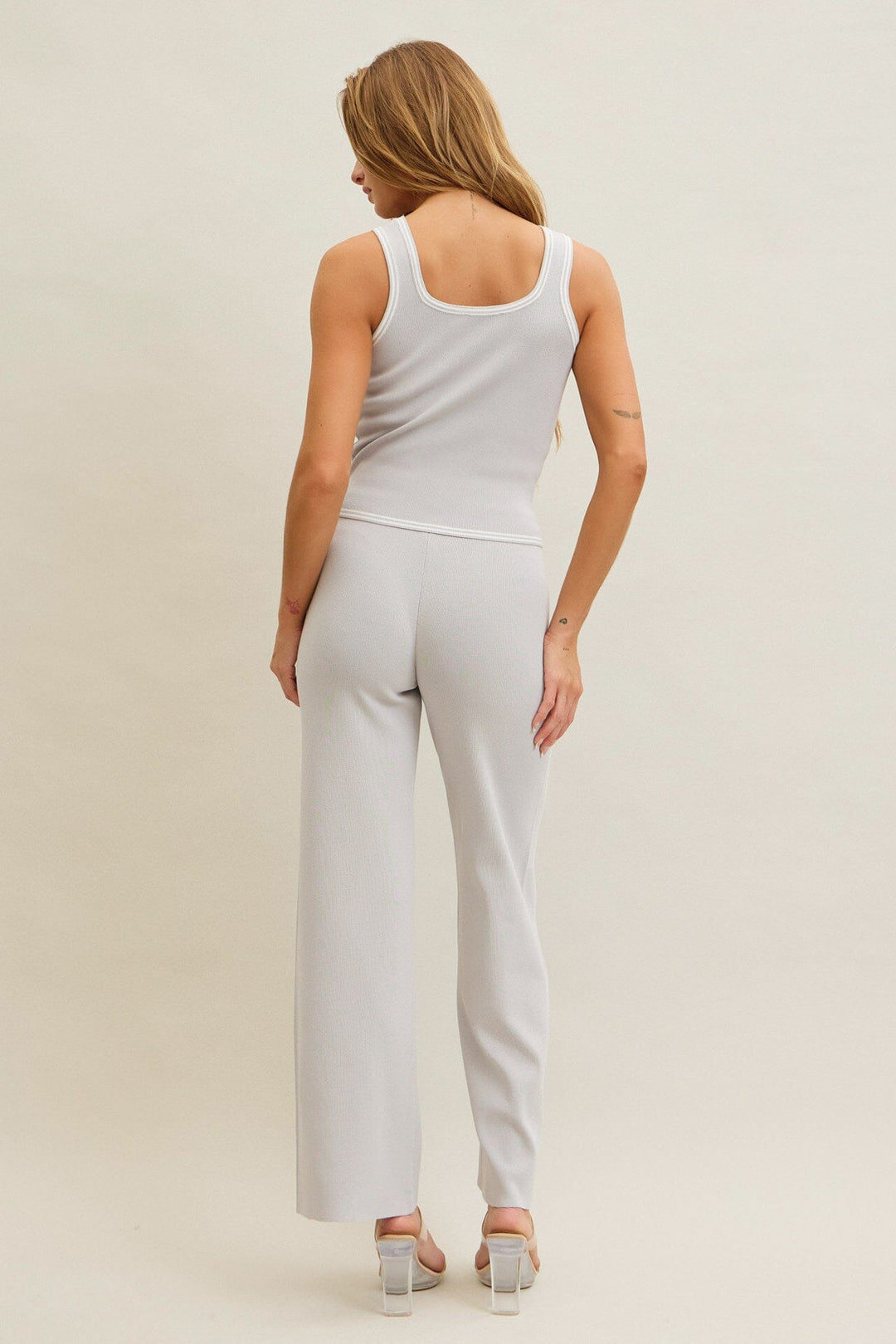 WOMEN'S SLEEVELESS TANK TOP & ELASTIC WAIST PANTS RIBBED 2PC. SET