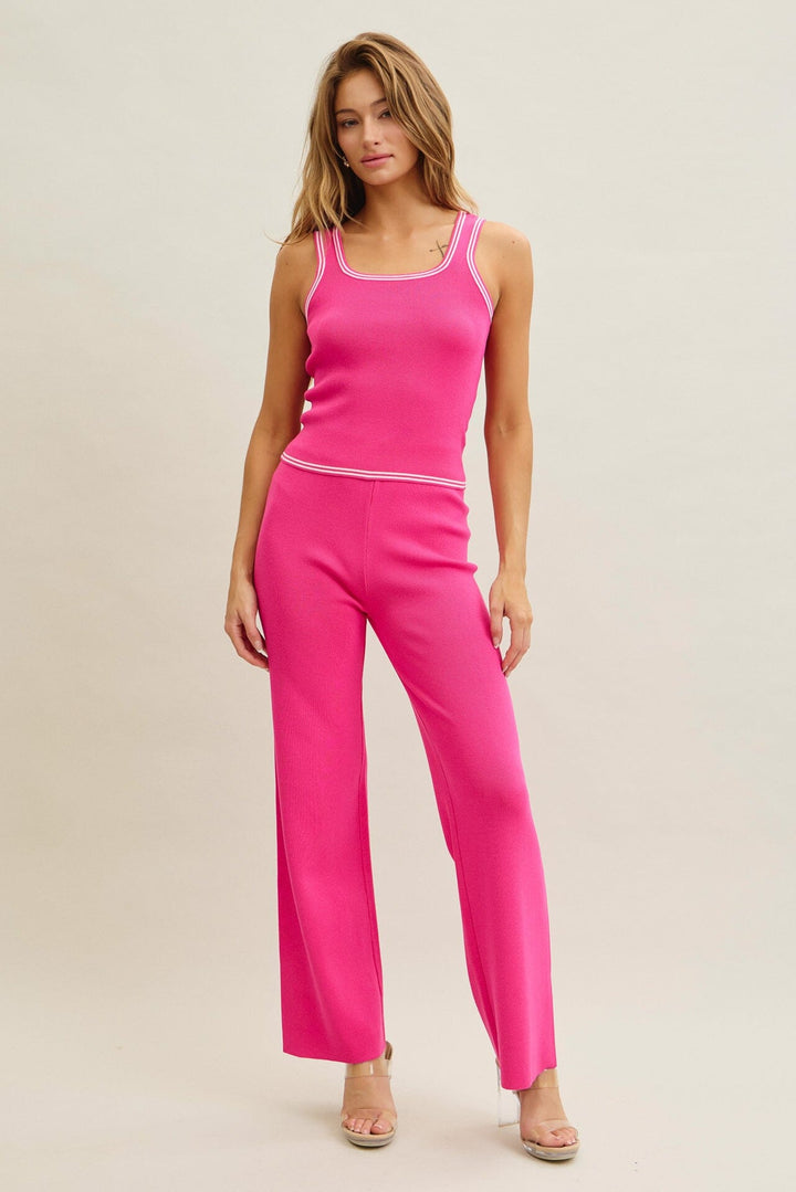 WOMEN'S SLEEVELESS TANK TOP & ELASTIC WAIST PANTS RIBBED 2PC. SET