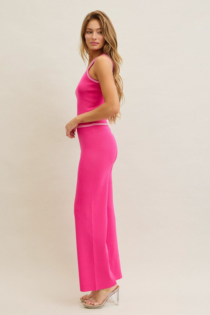 WOMEN'S SLEEVELESS TANK TOP & ELASTIC WAIST PANTS RIBBED 2PC. SET