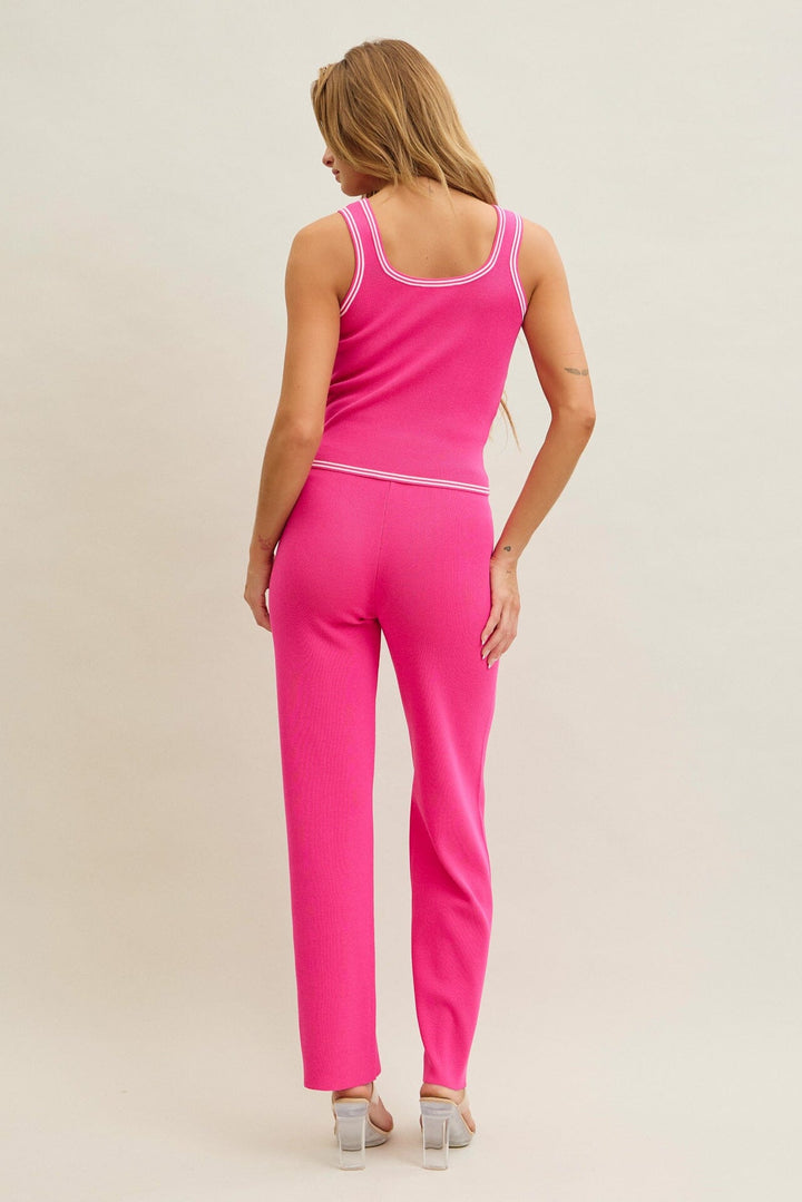 WOMEN'S SLEEVELESS TANK TOP & ELASTIC WAIST PANTS RIBBED 2PC. SET