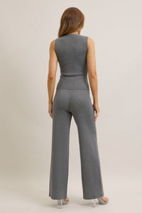 WOMEN'S SLEEVELESS TANK TOP & ELASTIC WAIST WIDE LEG PANTS RIBBED 2PC. SET