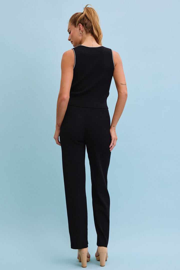 WOMEN'S SLEEVELESS TANK TOP & ELASTIC WAIST PANTS RIBBED 2PC. SET