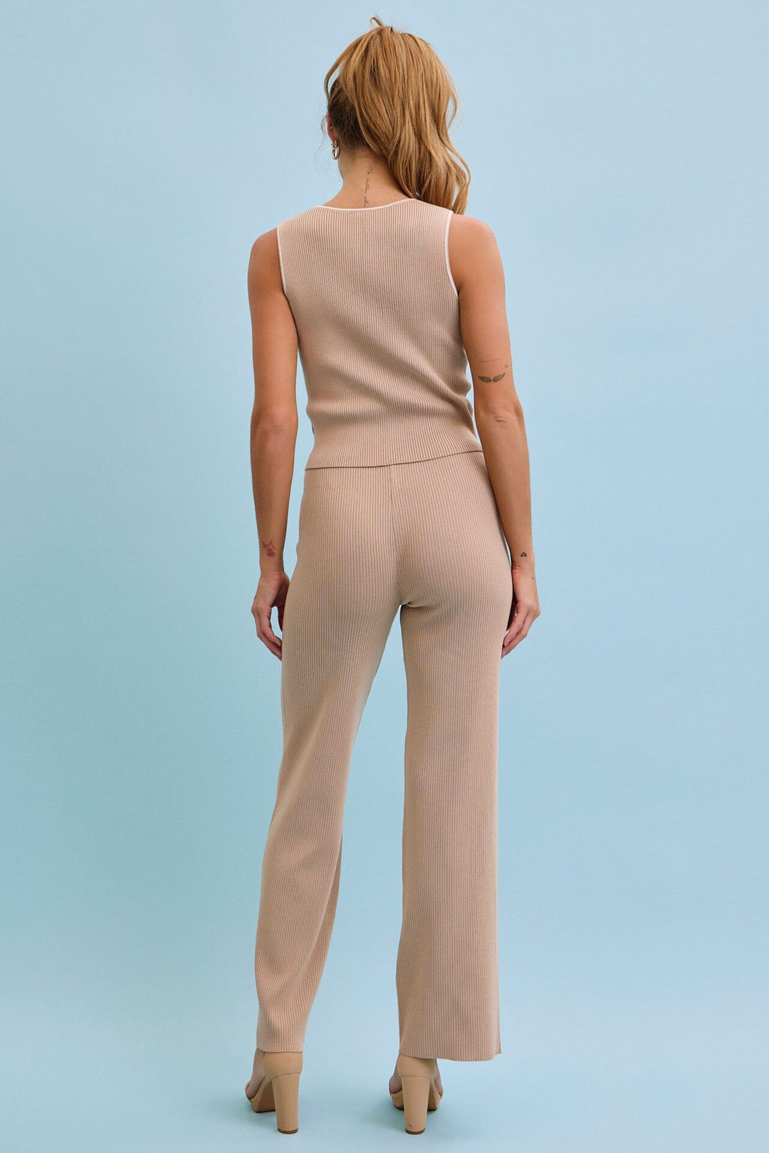 WOMEN'S SLEEVELESS TANK TOP & ELASTIC WAIST PANTS RIBBED 2PC. SET