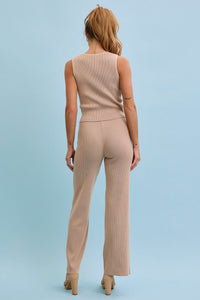 WOMEN'S SLEEVELESS TANK TOP & ELASTIC WAIST PANTS RIBBED 2PC. SET