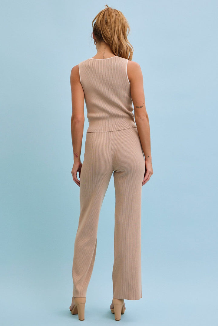 WOMEN'S SLEEVELESS TANK TOP & ELASTIC WAIST PANTS RIBBED 2PC. SET