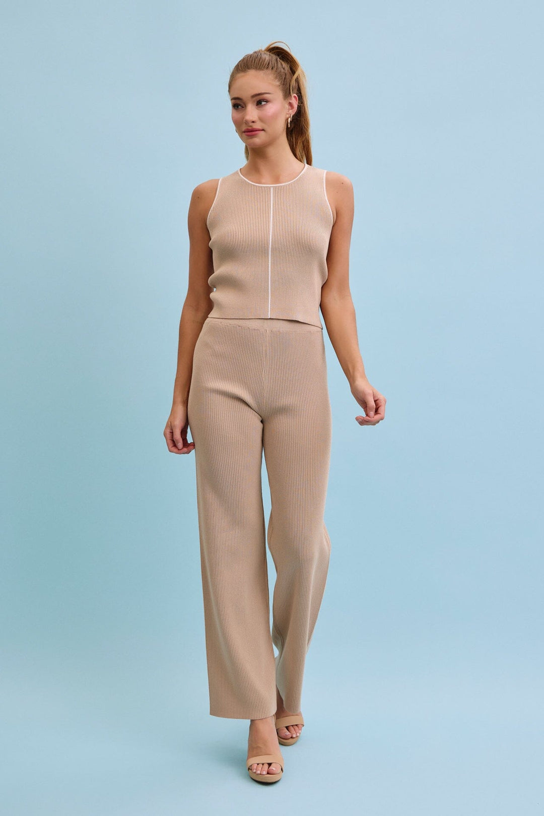WOMEN'S SLEEVELESS TANK TOP & ELASTIC WAIST PANTS RIBBED 2PC. SET