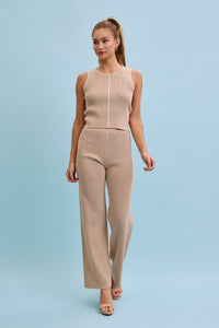 WOMEN'S SLEEVELESS TANK TOP & ELASTIC WAIST PANTS RIBBED 2PC. SET