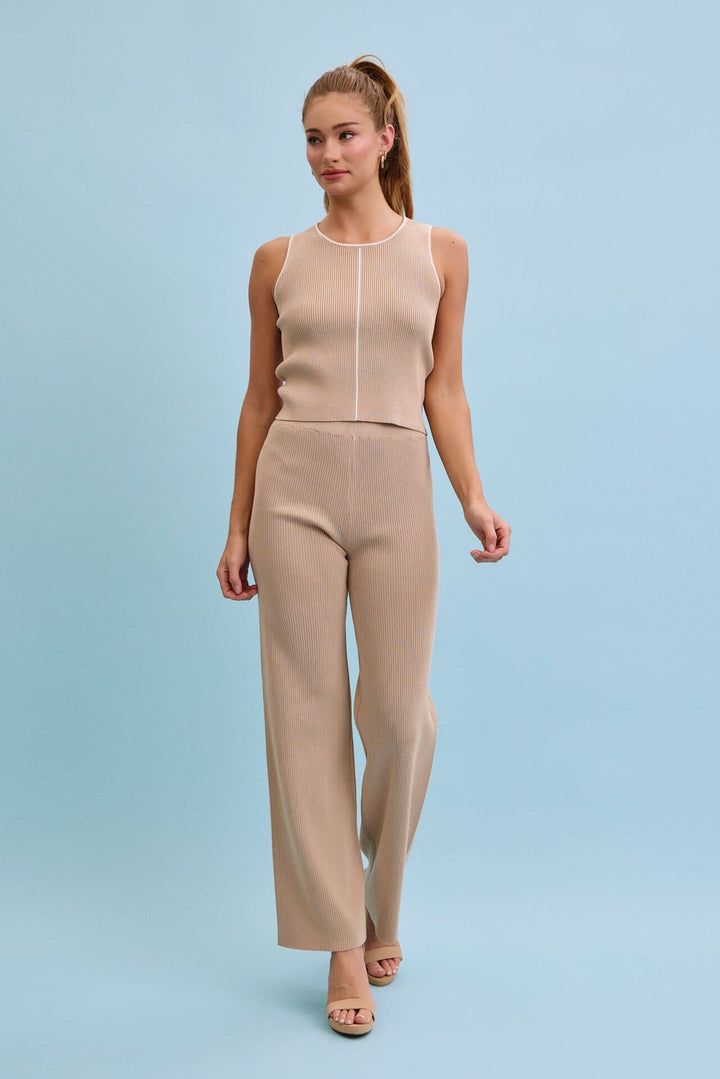 WOMEN'S SLEEVELESS TANK TOP & ELASTIC WAIST PANTS RIBBED 2PC. SET
