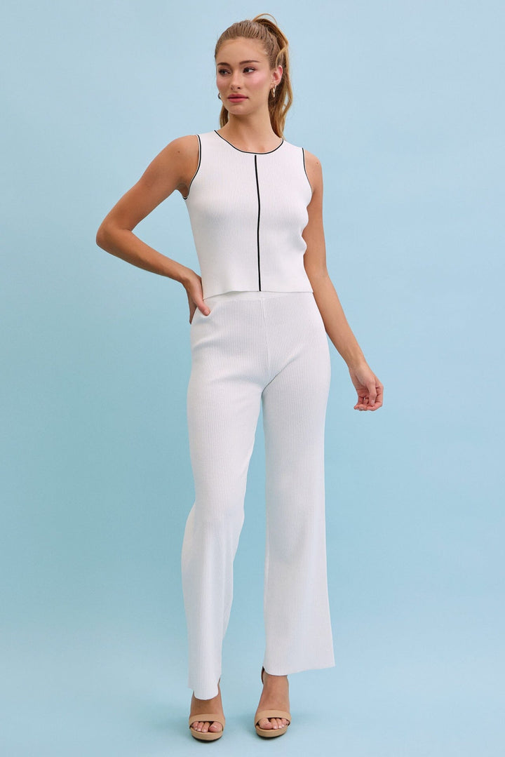 WOMEN'S SLEEVELESS TANK TOP & ELASTIC WAIST PANTS RIBBED 2PC. SET