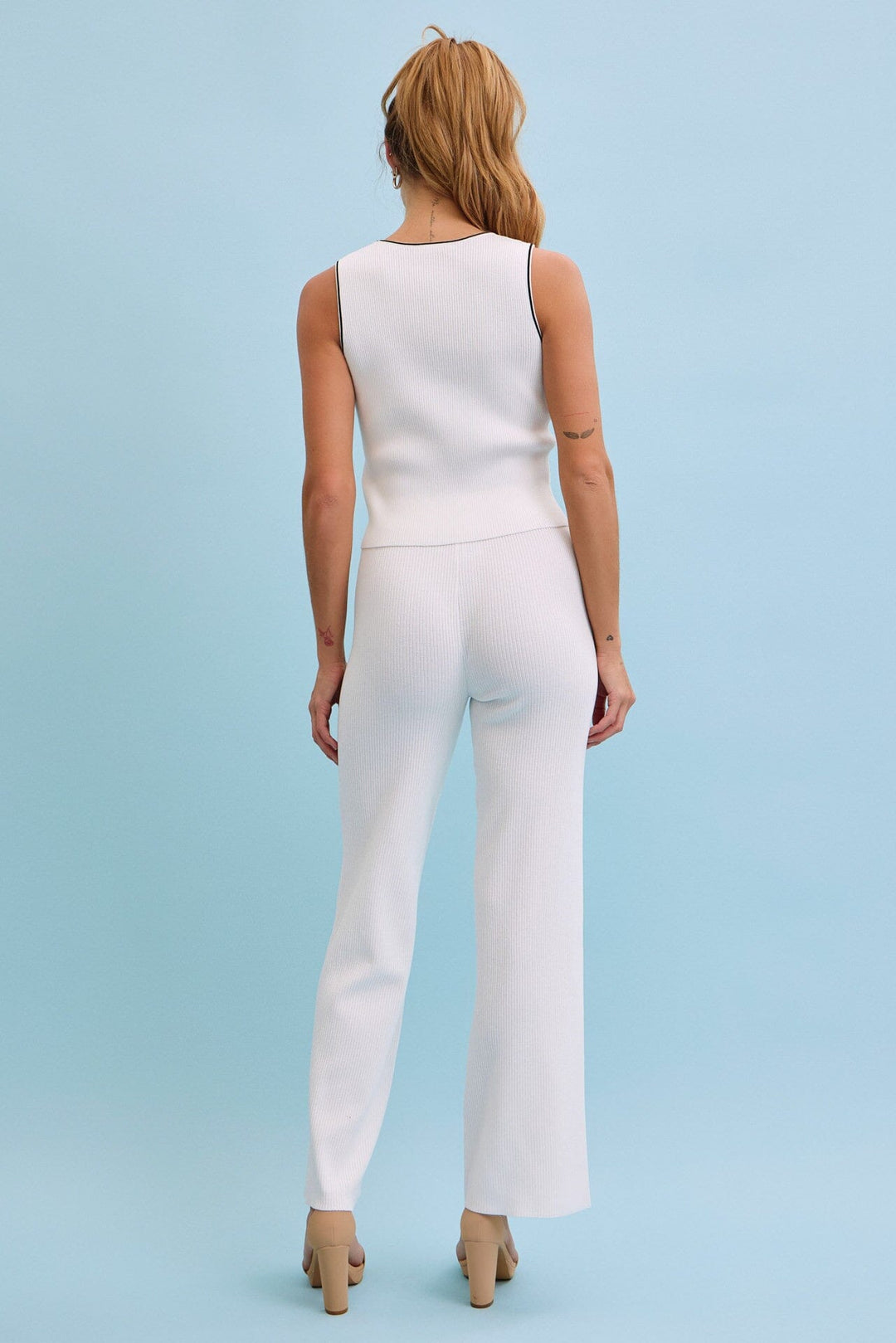 WOMEN'S SLEEVELESS TANK TOP & ELASTIC WAIST PANTS RIBBED 2PC. SET