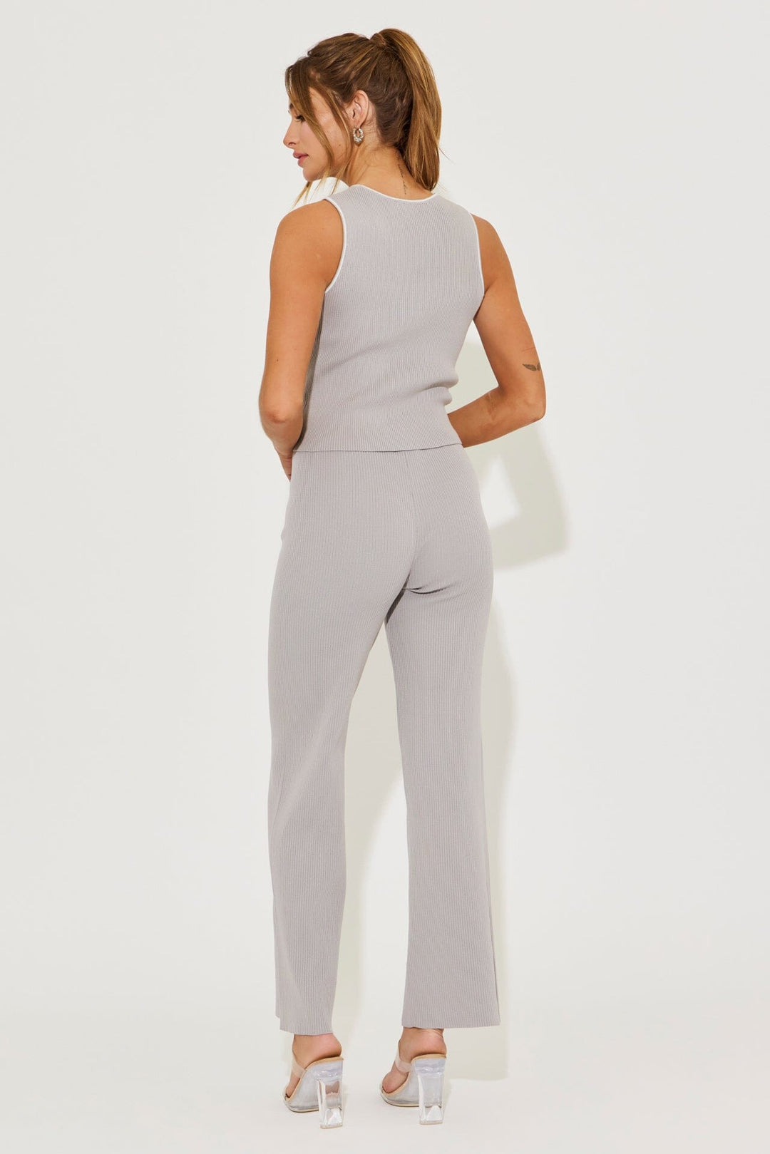 WOMEN'S SLEEVELESS TANK TOP & ELASTIC WAIST PANTS RIBBED 2PC. SET