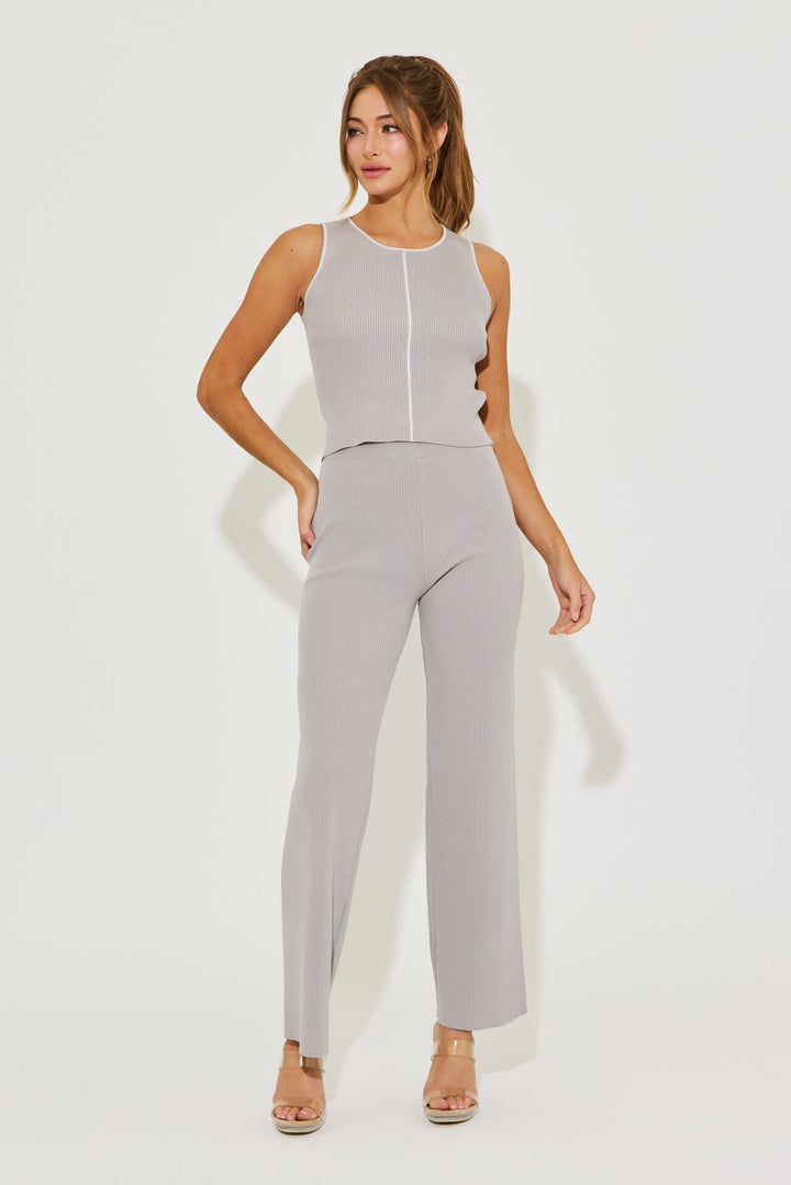 WOMEN'S SLEEVELESS TANK TOP & ELASTIC WAIST PANTS RIBBED 2PC. SET