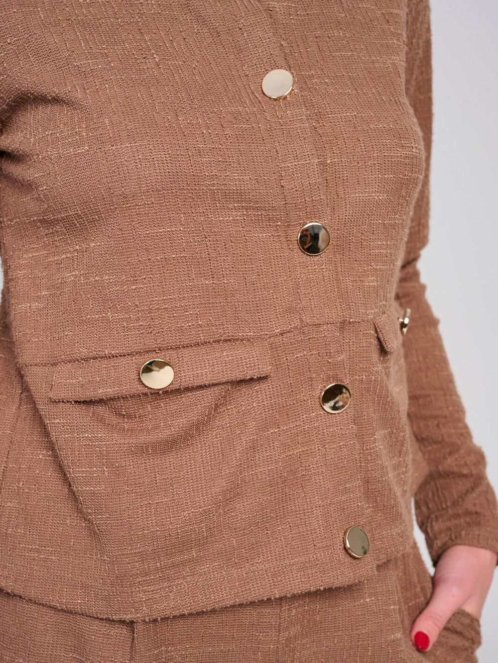 WOMEN'S LONG SLEEVE BUTTON CLOSURE FRONT POCKETS TOP