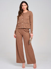 WOMEN'S LONG SLEEVE TOP & ELASTIC WAIST PANTS SOLID 2PC. SET