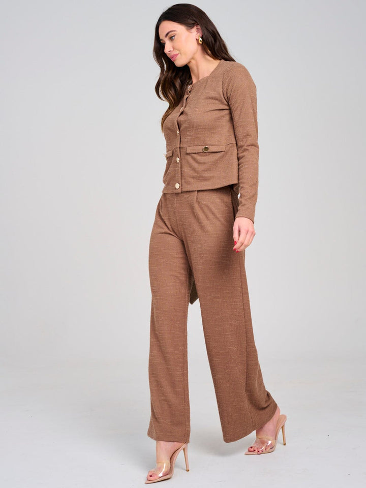 WOMEN'S LONG SLEEVE BUTTON CLOSURE FRONT POCKETS TOP