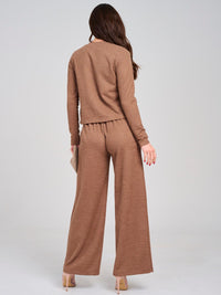 WOMEN'S LONG SLEEVE TOP & ELASTIC WAIST PANTS SOLID 2PC. SET