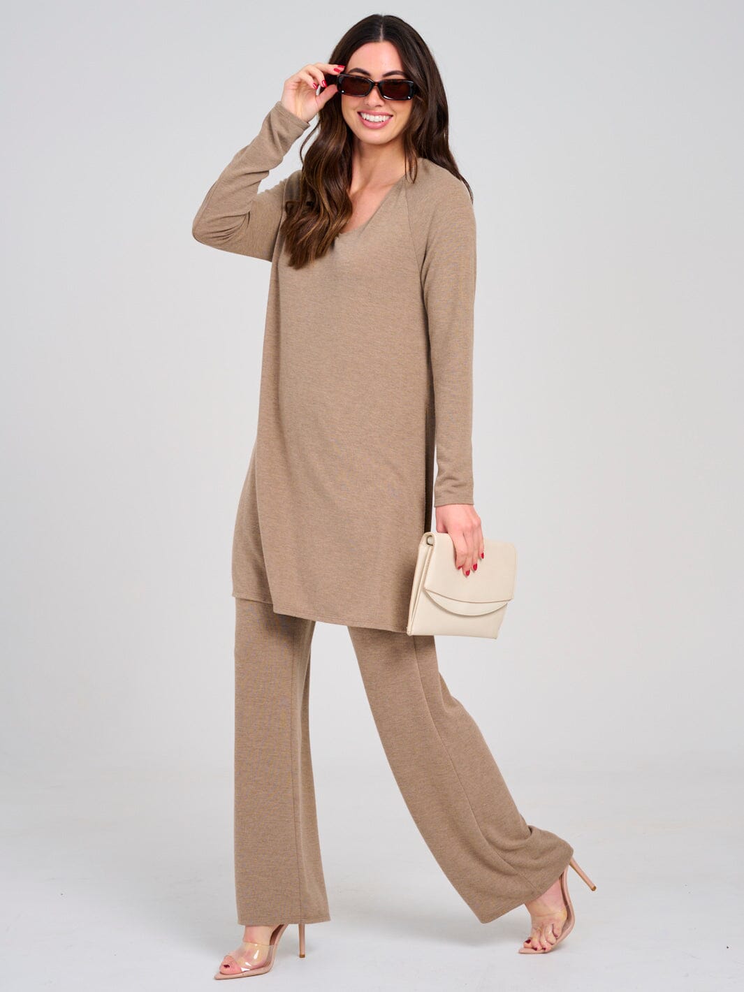 WOMEN'S LONG SLEEVE TOP & ELASTIC WAIST PANTS SOLID 2PC. SET
