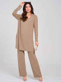 WOMEN'S LONG SLEEVE TOP & ELASTIC WAIST PANTS SOLID 2PC. SET