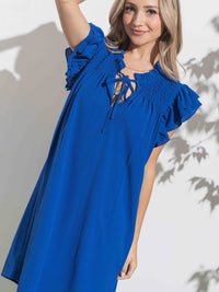 WOMEN'S SHORT RUFFLE SLEEVE V-NECK TUNIC MINI DRESS