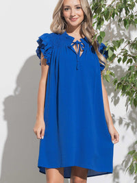 WOMEN'S SHORT RUFFLE SLEEVE V-NECK TUNIC MINI DRESS