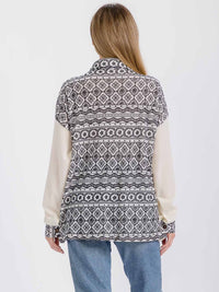 WOMEN'S LONG SLEEVE FRONT POCKET BUTTON CLOSURE MULTI PRINT TOP