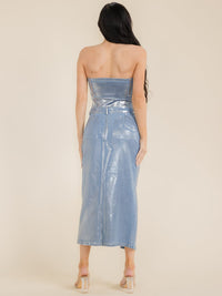 WOMEN'S SLEEVELESS SHIMMER DENIM CROP TOP