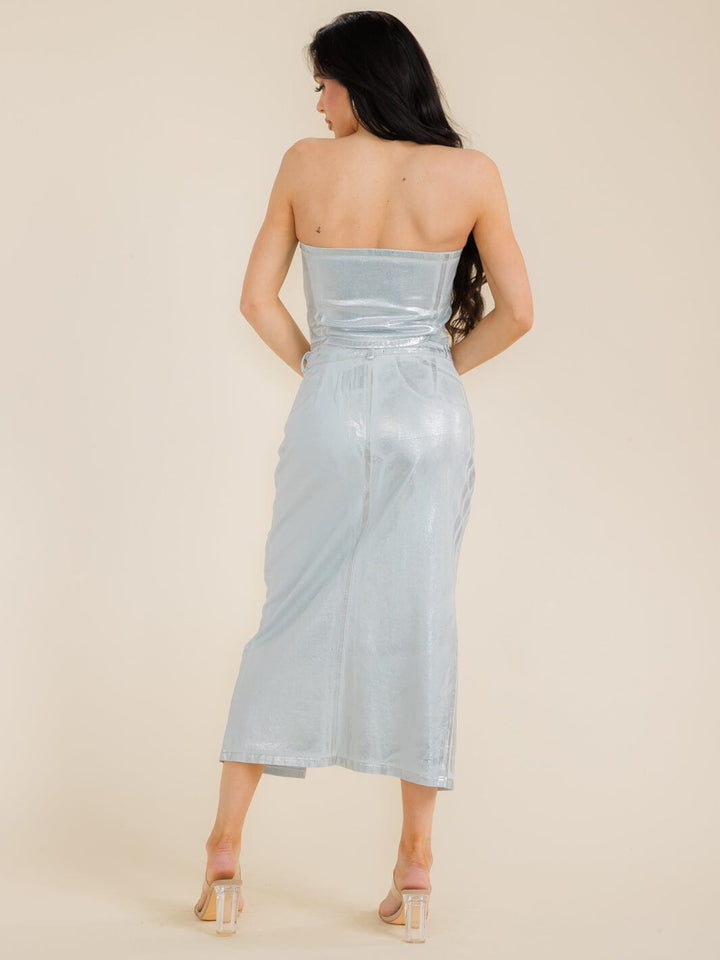 WOMEN'S SLEEVELESS SHIMMER DENIM CROP TOP