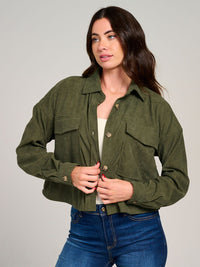 WOMEN'S LONG SLEEVE BUTTON CLOSURE POCKETS SHERPA CORDUROY JACKET