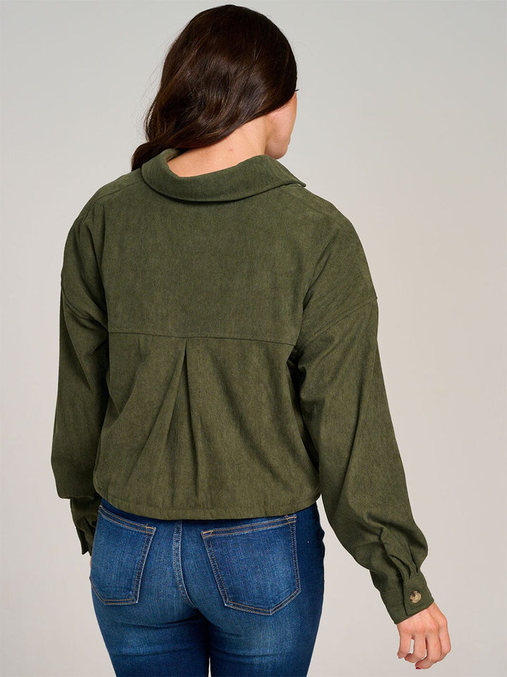 WOMEN'S LONG SLEEVE BUTTON CLOSURE POCKETS SHERPA CORDUROY JACKET