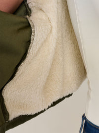 WOMEN'S LONG SLEEVE BUTTON CLOSURE POCKETS SHERPA CORDUROY JACKET