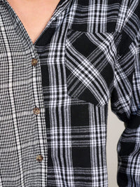 WOMEN'S LONG SLEEVE FRONT POCKET BUTTON UP PLAID SHIRT
