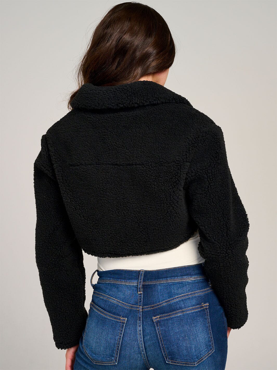 WOMEN'S LONG SLEEVE ZIP UP POCKETS SHERPA JACKET