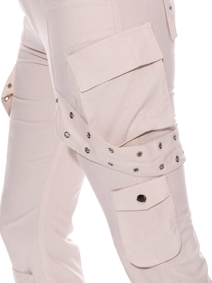 WOMEN'S CROP TOP & BUTTON CLOSURE PANTS LINEN 2PC SET